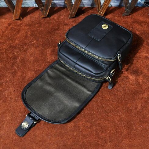 Le'aokuu Men Leather Fashion Mini Messenger Crossbody Bag Bag Designer Hook Organizer Weist Belt Bag Case Calcette in Kuwait