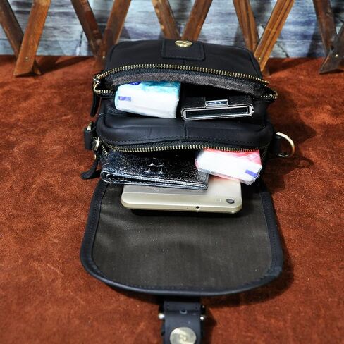 Le'aokuu Men Leather Fashion Mini Messenger Crossbody Bag Bag Designer Hook Organizer Weist Belt Bag Case Calcette in Kuwait