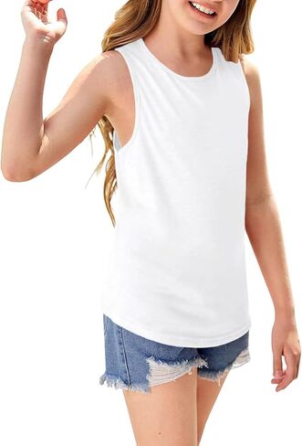 Girls Sleeveless Tank Tops Round Neck Basic Tees Summer Tanks Cute Top 5-14 Years in Saudi Arabia