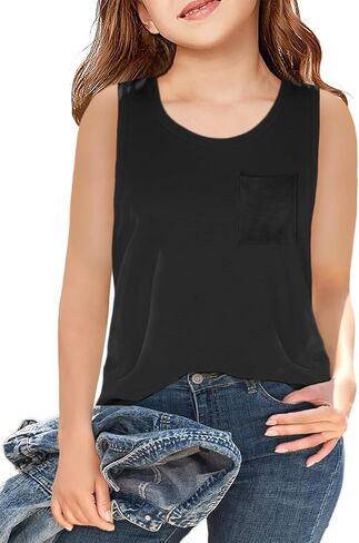 Girls Sleeveless Tank Tops Round Neck Basic Tees Summer Tanks Cute Top 5-14 Years in Saudi Arabia