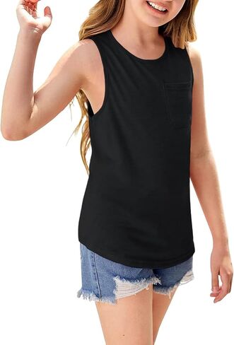 Girls Sleeveless Tank Tops Round Neck Basic Tees Summer Tanks Cute Top 5-14 Years in Saudi Arabia
