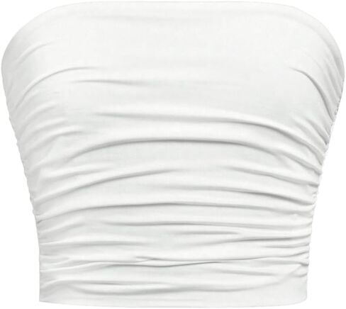 Floerns Girl's Basic Sleeveless Bandeau Kids Strapless Ruched Tube Tops in Kuwait