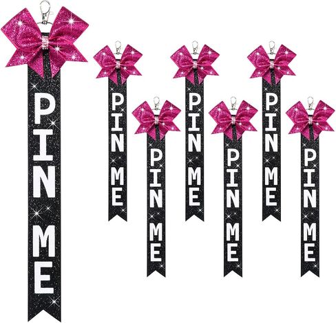 Aileam 6 PCS Cheer Pin Me Ribbon Cheer Bag Bow Keychain with Rhinestones in Neon Pink/Black for Teen Girls Cheerleading Sports Accessory in Saudi Arabia