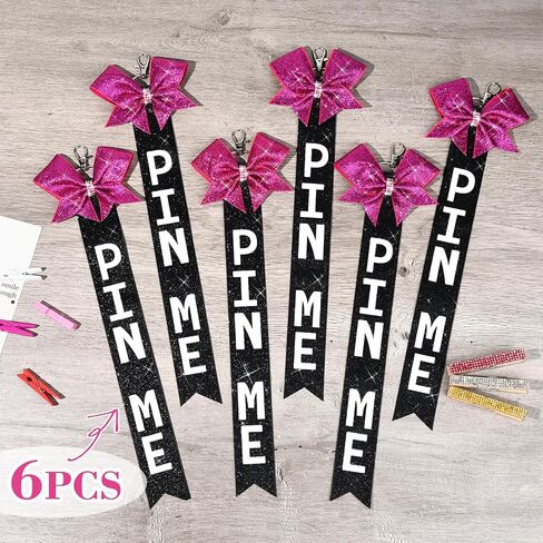 Aileam 6 PCS Cheer Pin Me Ribbon Cheer Bag Bow Keychain with Rhinestones in Neon Pink/Black for Teen Girls Cheerleading Sports Accessory in Saudi Arabia