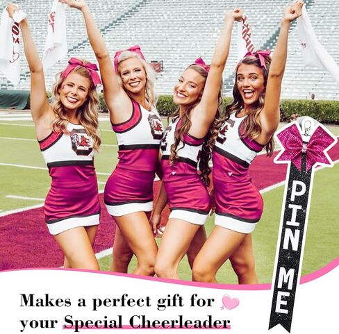 Aileam 6 PCS Cheer Pin Me Ribbon Cheer Bag Bow Keychain with Rhinestones in Neon Pink/Black for Teen Girls Cheerleading Sports Accessory in Saudi Arabia