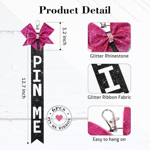 Aileam 6 PCS Cheer Pin Me Ribbon Cheer Bag Bow Keychain with Rhinestones in Neon Pink/Black for Teen Girls Cheerleading Sports Accessory in Saudi Arabia