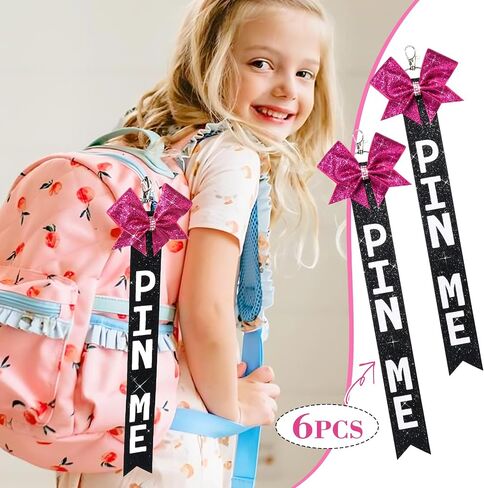 Aileam 6 PCS Cheer Pin Me Ribbon Cheer Bag Bow Keychain with Rhinestones in Neon Pink/Black for Teen Girls Cheerleading Sports Accessory in Saudi Arabia