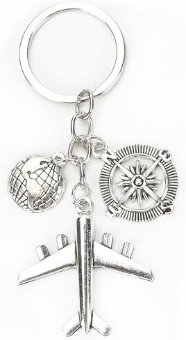 Compass Keychain Airplane Keychains Travel Gifts Earth Key Chram Friendship Keyring Angel Keycharms Trip Keycharm in Kuwait