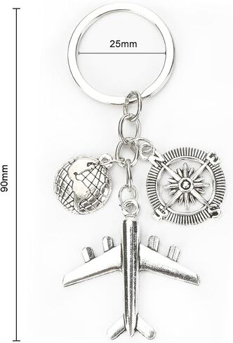 Compass Keychain Airplane Keychains Travel Gifts Earth Key Chram Friendship Keyring Angel Keycharms Trip Keycharm in Kuwait