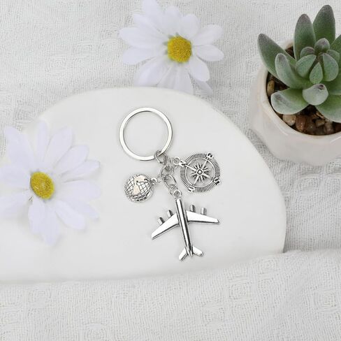 Compass Keychain Airplane Keychains Travel Gifts Earth Key Chram Friendship Keyring Angel Keycharms Trip Keycharm in Kuwait