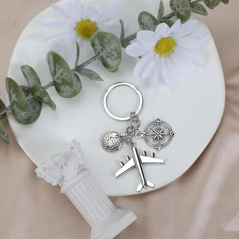 Compass Keychain Airplane Keychains Travel Gifts Earth Key Chram Friendship Keyring Angel Keycharms Trip Keycharm in Kuwait