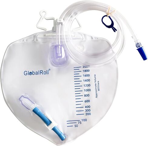 Urinary Drainage Bag with Anti-Reflux Chamber, Bedside Drainage Bag 2000 mL with 48" Drainage Tube, Hook Hanger and Clips, Urine Bag with Plastic Buckle for Home and Hospitals, 1 Pack in Kuwait
