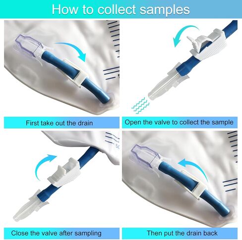 Urinary Drainage Bag with Anti-Reflux Chamber, Bedside Drainage Bag 2000 mL with 48" Drainage Tube, Hook Hanger and Clips, Urine Bag with Plastic Buckle for Home and Hospitals, 1 Pack in Kuwait