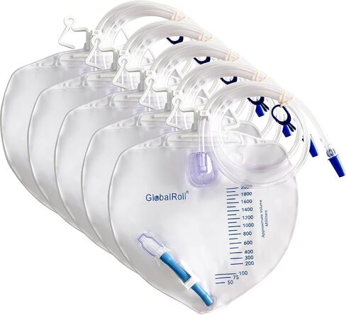 Urinary Drainage Bag with Anti-Reflux Chamber, Bedside Drainage Bag 2000 mL with 48" Drainage Tube, Hook Hanger and Clips, Urine Bag with Plastic Buckle for Home and Hospitals, 1 Pack in Kuwait