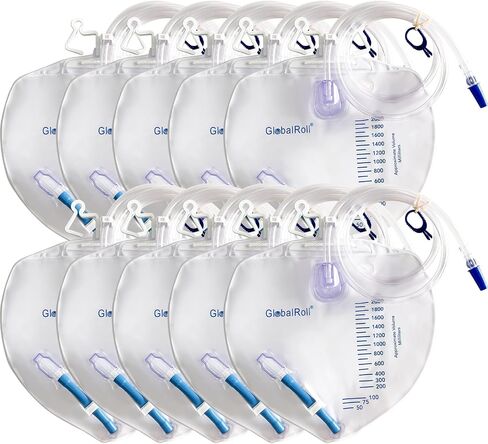 Urinary Drainage Bag with Anti-Reflux Chamber, Bedside Drainage Bag 2000 mL with 48" Drainage Tube, Hook Hanger and Clips, Urine Bag with Plastic Buckle for Home and Hospitals, 1 Pack in Kuwait