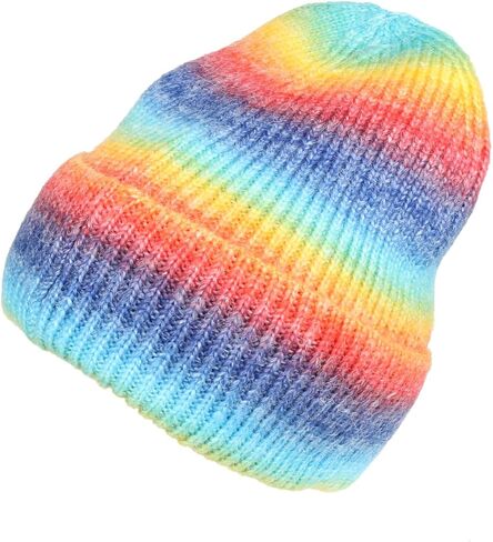 Unisex Trendy Multicolored Rainbow Beanie Hat Knit Winter Stretchable Warm in Saudi Arabia