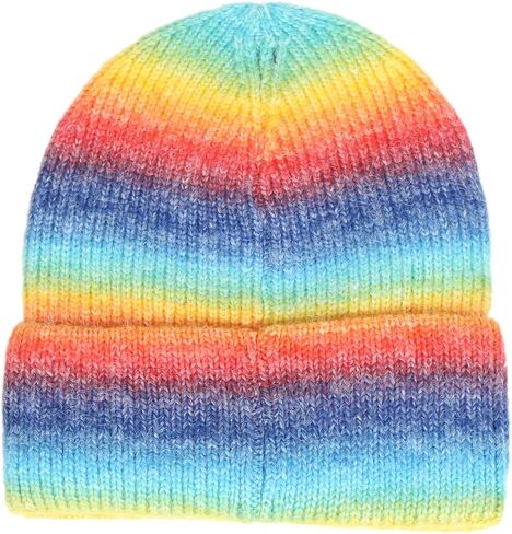Unisex Trendy Multicolored Rainbow Beanie Hat Knit Winter Stretchable Warm in Saudi Arabia