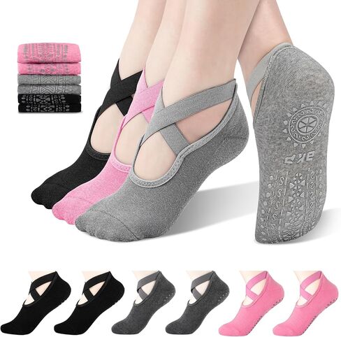BKP Yoga Socks for Women 6 أزواج ، جوارب بيلاتيس مع قبضة للنساء ، الجوارب غير المنزلق للباليه ، الرقص ، المنزل ، حافي القدمين in Kuwait