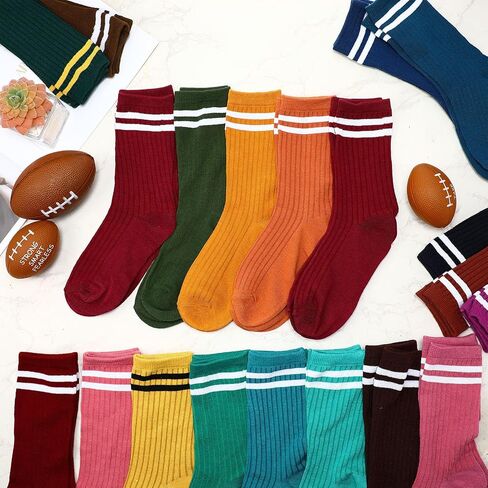 20 Pairs Colorful Striped Crew Socks Athletic Crew Solid Color Striped Cotton Tube Half Women Men Socks in Kuwait