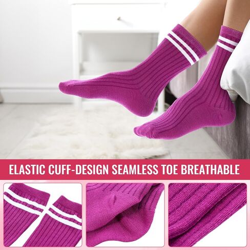 20 Pairs Colorful Striped Crew Socks Athletic Crew Solid Color Striped Cotton Tube Half Women Men Socks in Kuwait