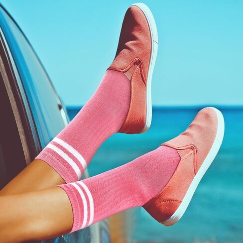 20 Pairs Colorful Striped Crew Socks Athletic Crew Solid Color Striped Cotton Tube Half Women Men Socks in Kuwait