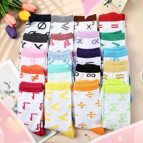 20 Pairs Colorful Striped Crew Socks Athletic Crew Solid Color Striped Cotton Tube Half Women Men Socks in Kuwait