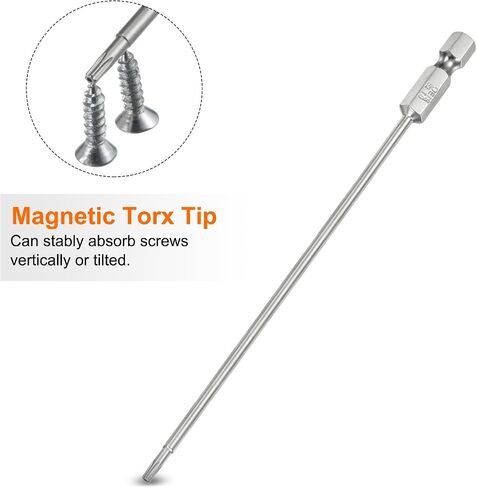 2pcs T30 Security Torx Bit 1/4" Hex Shank 6" Long S2 Steel Magnetic Tamper Resistant Star Bits Screwdriver Torx Head with Hole for Driver Drill Bits Remove Fastening Screws in Saudi Arabia