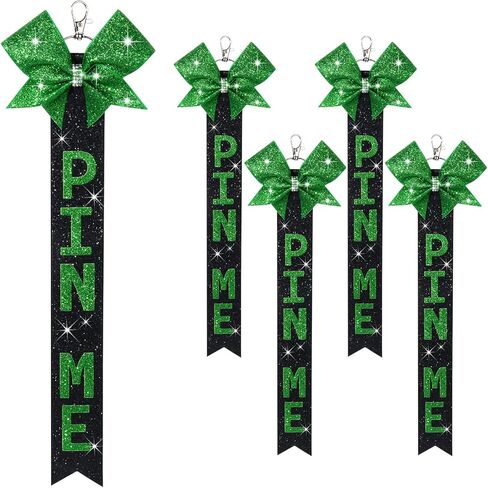 Aileam 6 PCS Cheer Pin Me Ribbon Cheer Bag Bow Keychain with Rhinestones in Neon Pink/Black for Teen Girls Cheerleading Sports Accessory in Kuwait