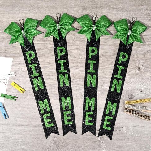 Aileam 6 PCS Cheer Pin Me Ribbon Cheer Bag Bow Keychain with Rhinestones in Neon Pink/Black for Teen Girls Cheerleading Sports Accessory in Kuwait
