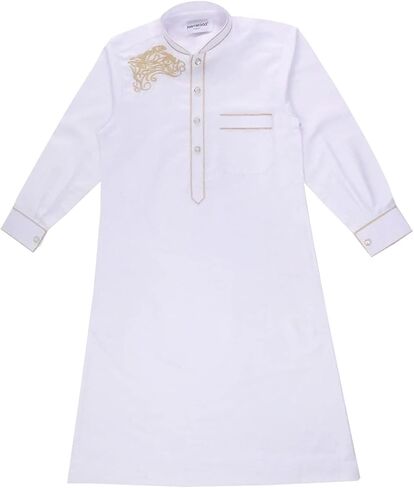 Idopip Muslim Thobe for Boys Kids Long Sleeve الإسلامية العربية Kaftan Robe التطريز على ملابس الصلاة في الشرق الأوسط مع جيوب in Kuwait