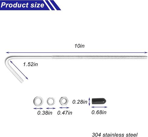 8 Inch 304 Stainless Steel J Hook Car Battery Hold Down Bolts, 2PCS Vehicle Battery Tie Down Mount Bracket Kit, Auto Battery Support Tool Accessories, Universal for SUV Sedan Truck in Kuwait