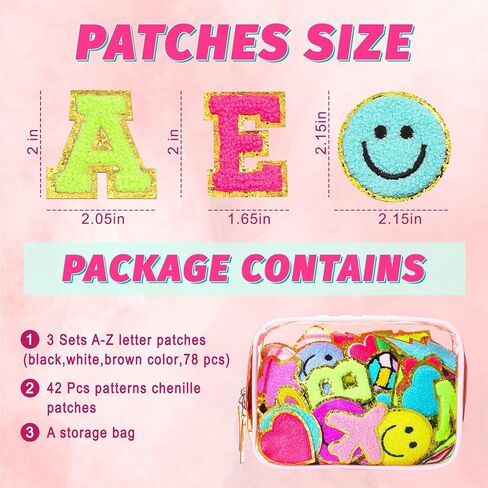 120 Pieces Chenille Letter Patches Iron on Patches Embroidered Patches Include 78 Pcs Sew Letter Patches 42 Pcs Star Heart Flower Patches Gift for Christmas Jackets Clothing(Pink, Purple, Blue) in Kuwait
