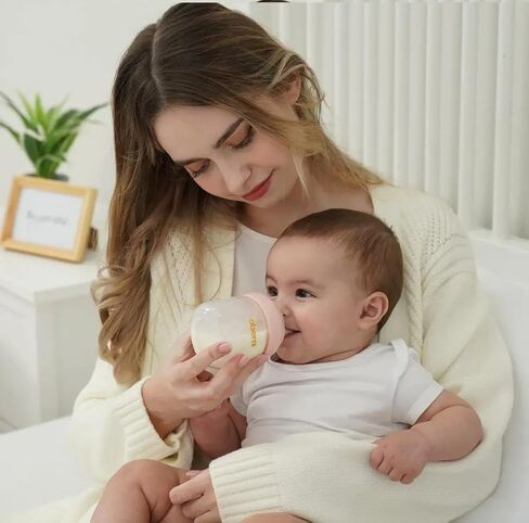 Baby Bottles with Slow Off-Centered Nipple for 0+ Months, Anti Colic Newborn Milk Feeding Bottle, 150ml/5oz/Pink/2Pack in Kuwait