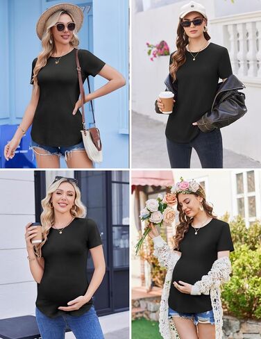 ekouaer الموضة نساء بعد الولادة قمصان مضلعة حاكمة بلوزة الأمومة جولة الرقبة الأم tshirts teshirts خفيفة الوزن الحمل المحملات 3 حزمة in Saudi Arabia