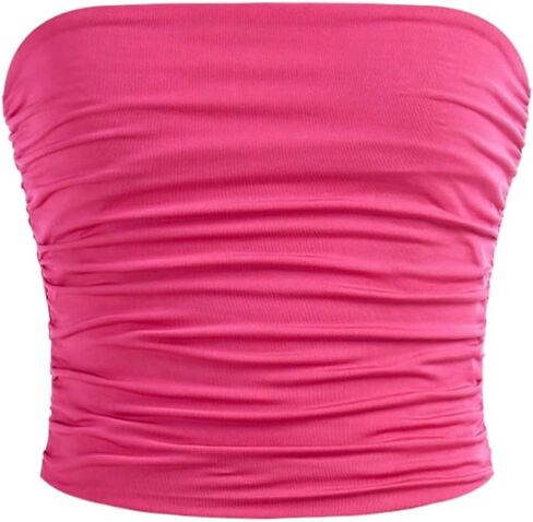 Floerns Girl's Basic Sleeveless Bandeau Kids Strapless Ruched Tube Tops in Kuwait