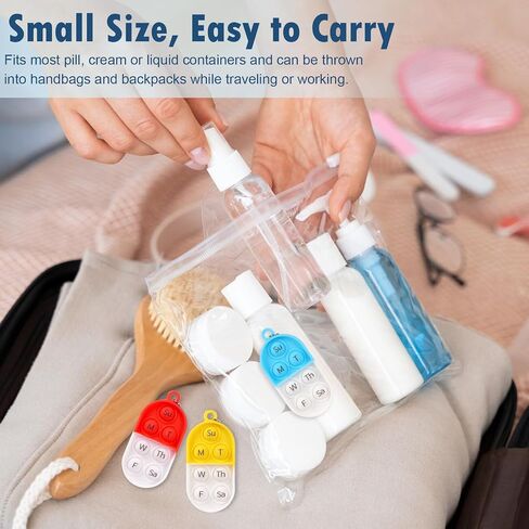 3 Pack Pill Reminder Medication Pill Tracker Bottle with Ties Reusable Daily Medication Tracker Portable with Button 7 Day Memory Aid Medication Dose Silicon for The Elderly Red Yellow Blue(3) in Kuwait