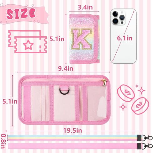 Girls Wallets for Kids 2 3 4 5 6 7 8 9 10 Year Old, Personalized Initial Purse for Teen Girls, Small Cute Letter Trifold Wallet Rainbow Glitter Toddler Coin Pocket with Magic Sticker Gifts(Pink-P) in Kuwait
