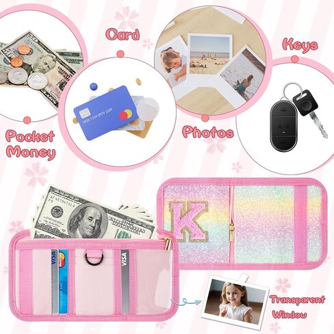 Girls Wallets for Kids 2 3 4 5 6 7 8 9 10 Year Old, Personalized Initial Purse for Teen Girls, Small Cute Letter Trifold Wallet Rainbow Glitter Toddler Coin Pocket with Magic Sticker Gifts(Pink-P) in Kuwait