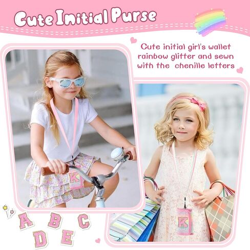 Girls Wallets for Kids 2 3 4 5 6 7 8 9 10 Year Old, Personalized Initial Purse for Teen Girls, Small Cute Letter Trifold Wallet Rainbow Glitter Toddler Coin Pocket with Magic Sticker Gifts(Pink-P) in Kuwait