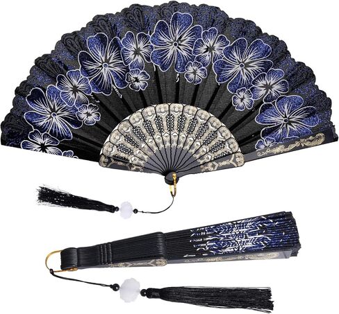 choyaxo Folding Hand Fan Flowers Pattern Handheld Chinese Folding Fan for Costume Weddings Dancing Party DIY Bridal Hand Fan (White) in Saudi Arabia