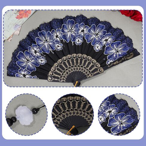 choyaxo Folding Hand Fan Flowers Pattern Handheld Chinese Folding Fan for Costume Weddings Dancing Party DIY Bridal Hand Fan (White) in Saudi Arabia