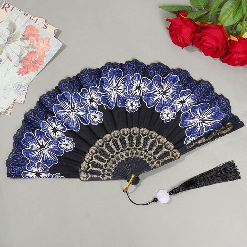 choyaxo Folding Hand Fan Flowers Pattern Handheld Chinese Folding Fan for Costume Weddings Dancing Party DIY Bridal Hand Fan (White) in Saudi Arabia