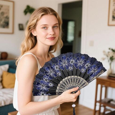 choyaxo Folding Hand Fan Flowers Pattern Handheld Chinese Folding Fan for Costume Weddings Dancing Party DIY Bridal Hand Fan (White) in Saudi Arabia