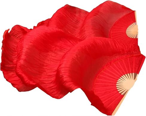 Silk Belly Dance Fan,Women Handmade Silk Long Belly Dance Fan Veils 1 Pair (Left+Right),Belly Dancing Long Folding Fans,for Dance Performance Art Performance in Kuwait