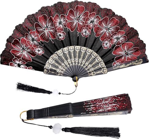 choyaxo Folding Hand Fan Flowers Pattern Handheld Chinese Folding Fan for Costume Weddings Dancing Party DIY Bridal Hand Fan (White) in Saudi Arabia