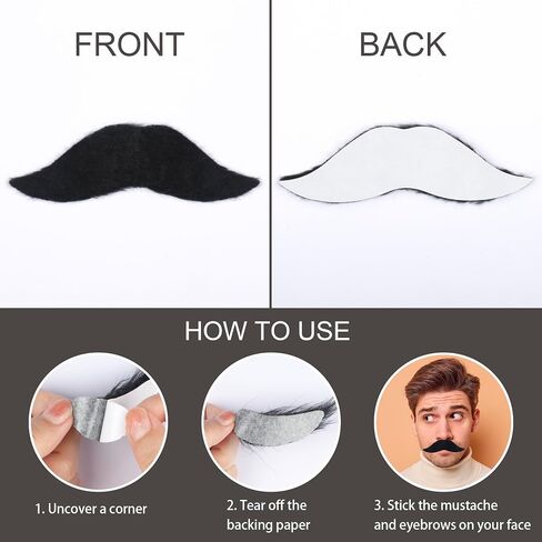 Yan Dream Black Stick On Mustache for Men Self Adhesive Classic Halloween Fake Mustaches in Saudi Arabia