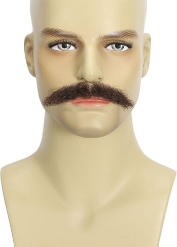 Realistic Human Hair Mustache & Beard for Men, Thick Fake Beard with Invisible Lace, Fake Mustache Ideal for Cosplay, Halloween Costumes, and Themed Parties (Brown) in Kuwait