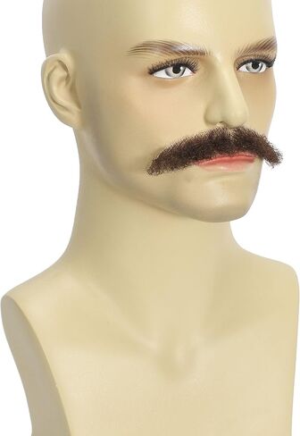 Realistic Human Hair Mustache & Beard for Men, Thick Fake Beard with Invisible Lace, Fake Mustache Ideal for Cosplay, Halloween Costumes, and Themed Parties (Brown) in Kuwait