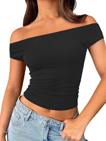Trendy Queen Off The Shoulder Tops for Women Going Out Y2K Summer Cute Shirts Sexy 2025 Double Lined Spring Club Outfits in Kuwait