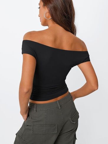Trendy Queen Off The Shoulder Tops for Women Going Out Y2K Summer Cute Shirts Sexy 2025 Double Lined Spring Club Outfits in Kuwait